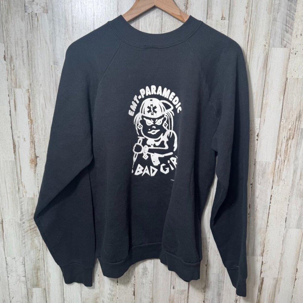 Vintage 1994 EMT Paramedic Bad Girl Black Crewneck‎ Sweatshirt Womens XL